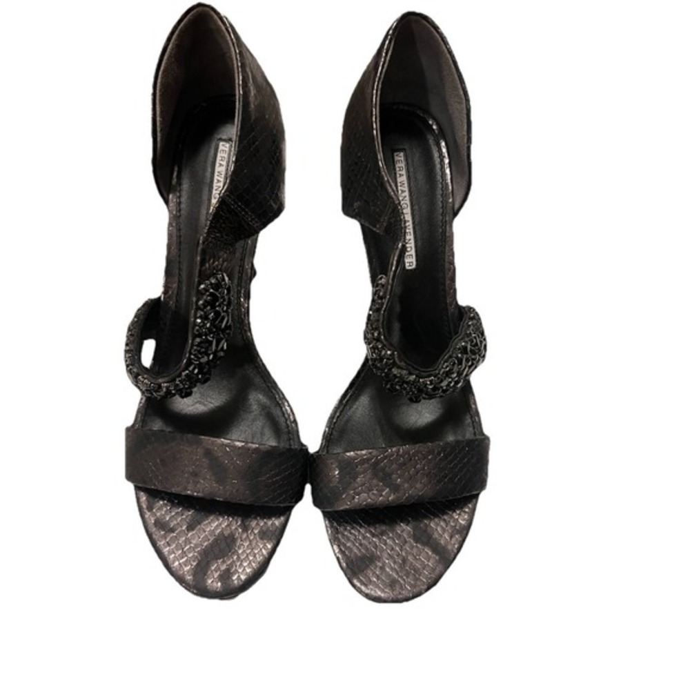 Vera Wang Lavender label Grey Metallic Beaded‎ Leather Sandals Made In Italy 8.0